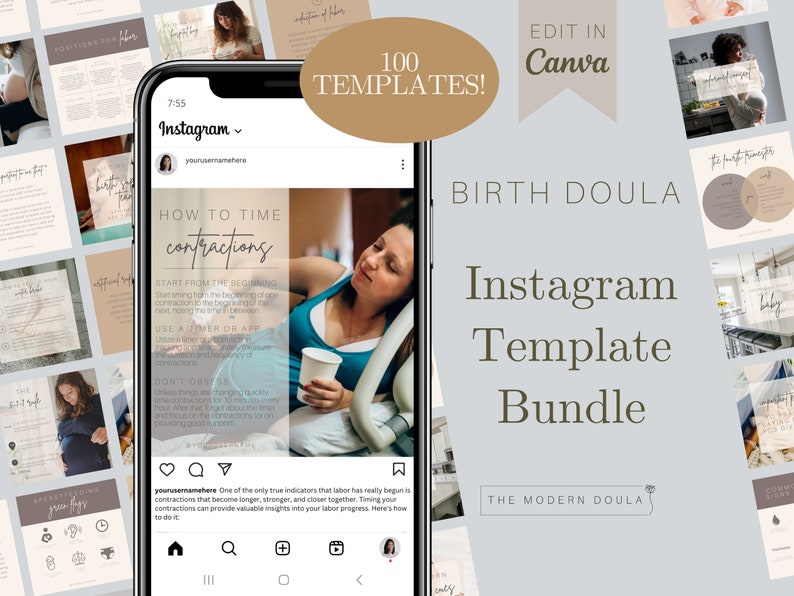 Birth Doula Instagram Templates, Doula Social Media Posts, Doula Instagram Templates, Editable Doula Social Media Posts, Doula Marketing image 1