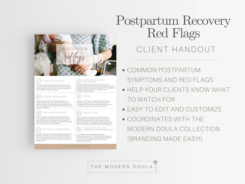 Postpartum Recovery Red Flags Cycle Handout, Doula Client Handout ...