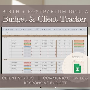 Doula Client and Budget Tracker System, Client Files, Doula Business Tools, Client Log Program, Intake Forms, Business Management for Doulas