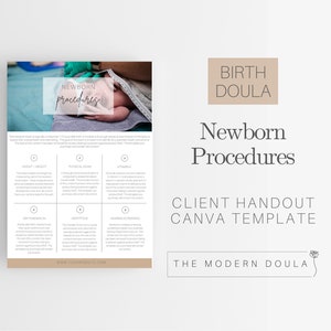 Opuscolo per le procedure neonatali della Doula, modello di opuscolo per il cliente della Doula per la nascita, moduli per la Doula, travaglio e parto, istruzione sul parto, pianificazione del parto