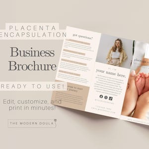 Placenta Encapsulation Brochure Template, Doula Marketing Tools, Placenta Encapsulation Business, Editable Canva Template, Doula Business