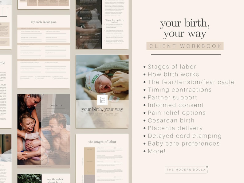 Laboe Workbook Doula Client Workbook Bundle, Editable Doula Handouts, Postpartum Doula ...