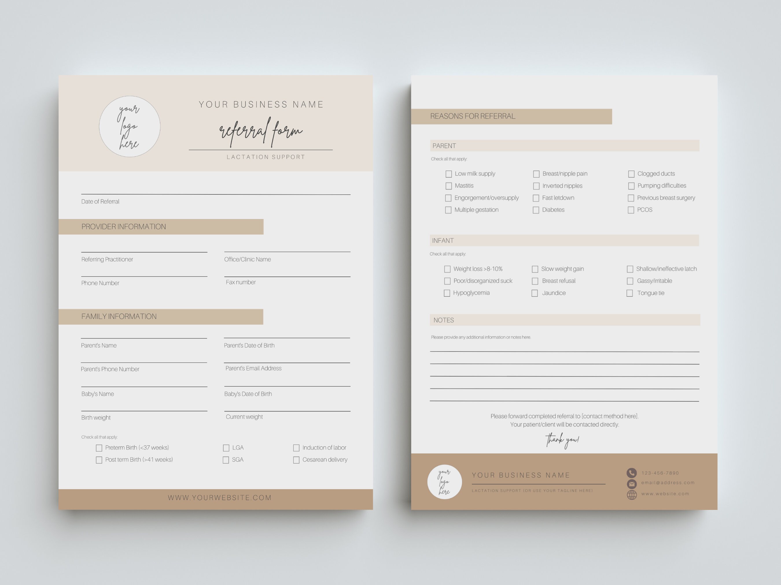 Lactation Consultant Referral Forms, IBCLC Referral Forms, Editable