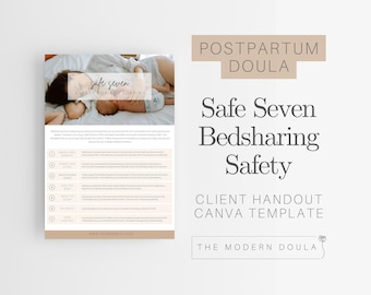 Sichere Sieben Bedsharing Handout, Cosleeping Sicherheit, Post-partale Doula Handout, Neugeborenen Pflege, Post-partum Doula Business, Canva Klient Forms