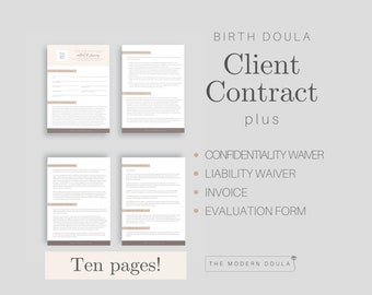 Geboortecontract Doula, Doula-klantcontract, bewerkbare Doula-contractsjabloon, Doula-intakeformulieren, Doula-papierwerk en -hulpmiddelen, Doula Business