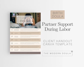Labor Support Handout, Partner Birth Support, Birth Doula Information Forms, Editable Doula Forms, Doula Client Forms, Doula Handout