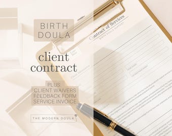 Doula-contractsjabloon geboorte, Doula-contractbundel, bewerkbare contractsjabloon, intakeformulieren, Doula-papierwerk en -hulpmiddelen, Doula Business