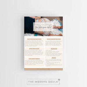 May include: A printable guide with a photo of a person using a TENS machine for labour pain relief. The guide includes information about what a TENS machine is, how it works, and its benefits. The text on the guide reads "Using a TENS Machine for Labour Pain Relief".