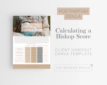 Folleto para doulas: cálculo de la puntuación Bishop, plantilla editable, herramientas para doulas de parto, planificación del parto, educación sobre el parto