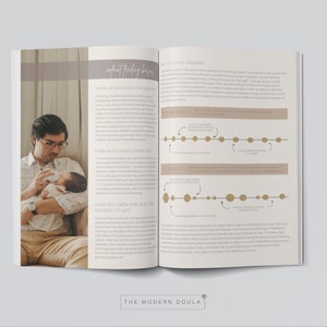May include: A guide to infant feeding basics, with information on how often to feed a baby, how much they should eat, and how to know if they are getting enough. The guide includes illustrations of a baby's growth and development.