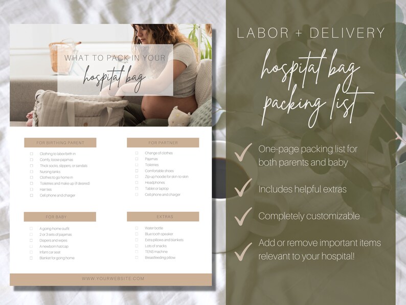 Hospital Bag Packing List Editable Birth Bag Packing List Etsy