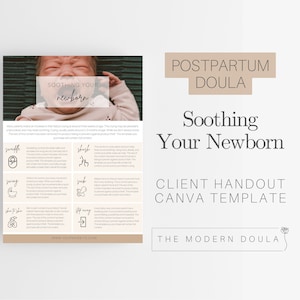 Newborn Soothing Doula Handout, Newborn Care Tips, Postpartum Doula Handout, Doula Forms, Doula Handouts, Baby Soothing, Newborn Care