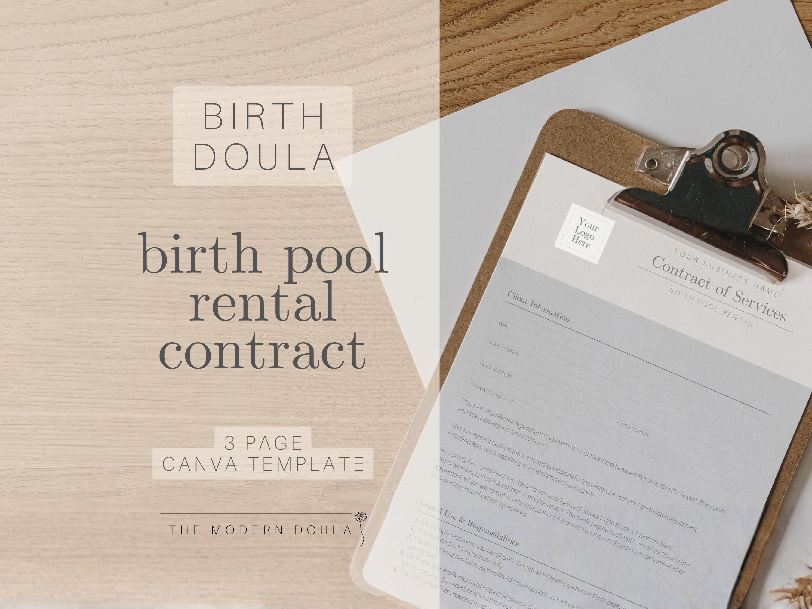 Birth Pool Rental Contract Template, Doula Contract, Homebirth Planning ...