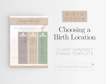 Birth Location Handout: Doula Client Resource, Editable Canva Template (Digital Download)
