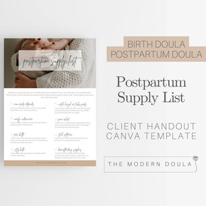 Postpartum Supplies Handout, Doula Handout, Birth Doula Forms, Postpartum Doula, Doula Tools, Editable Doula Template