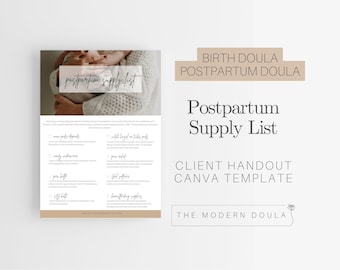 Postpartum Supplies Handout, Doula Handout, Birth Doula Forms, Postpartum Doula, Doula Tools, Editable Doula Template