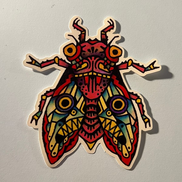 Man Faced Cicada Original Watercolor Vinyl Sticker Tattoo Flash Artwork