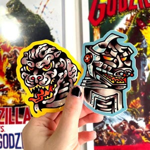ゴジラ＆メカゴジラ 水彩画 トラディショナル タトゥー ビニール ステッカー
