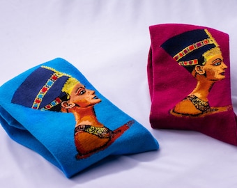 Chaussettes coton originales vintage peintures artistiques universelle fait main Buste de Néfertiti - HP01