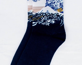 Chaussettes coton originales vintage peintures artistiques universelle fait main la vague