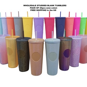 GROOTHANDEL Beslagen bekers met rietjes | Aanpasbare blanco honingraatbekers | 24oz | 25 stuks (één kleur)/doos - 25+ kleuren beschikbaar