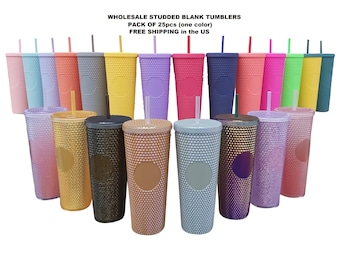 VENTA AL POR MAYOR Vasos con tachuelas y pajitas / Vasos en forma de panal en blanco personalizables / 24 oz / 25 piezas (un color) / caja - Más de 25 colores disponibles