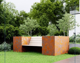 Gartenbank mit Edelrost Stahlhochbeet | 1,5m breite Sitzbank aus österreichischer  Lärche | 3mm Wandstärke | 3 x 1,6 x 1m | Edel und zeitlos