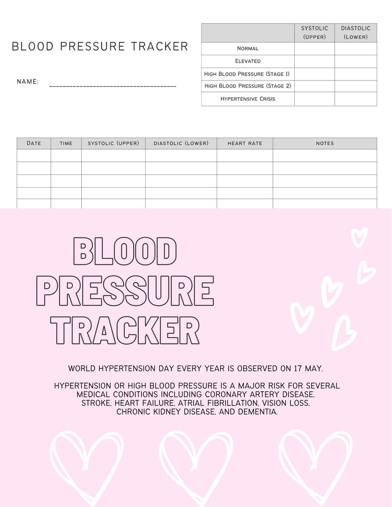 Blood Pressure Tracker Printable Health Planner Printable - Etsy
