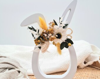 Easter decoration, wooden Easter bunny with dried flowers, dried flower decoration, spring decoration, Easter gift