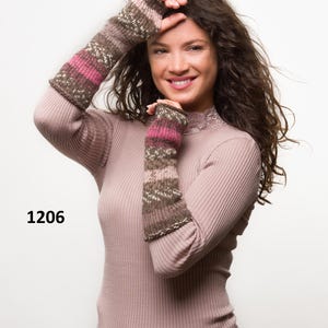 Hand Knit Wool Fingerless Gloves: Colorful Winter Arm Warmers