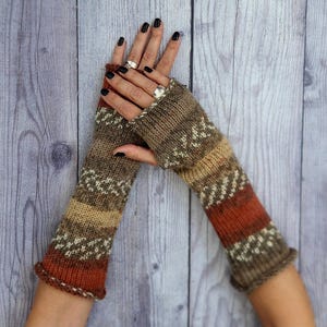 Hand Knit Wool Fingerless Gloves: Colorful Winter Arm Warmers