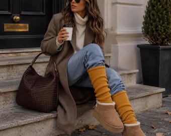 Chunky Wool Blend Thigh High Leg Warmers: Winter Boot Cuffs