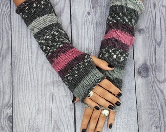 Long fingerless gloves - Winter accessories - Fingerless gloves womens - Wool arm warmers women - Wool hand warmers - Crochet winter gloves