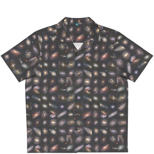 Galaxies Hawaii-Hemd mit Knöpfen, Hemd mit Galaxiemuster, Nerdy, Astronomie-Thema, Weltraum-Thema, Hemd mit Knöpfen