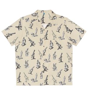 Microscopy Science button up Hawaiian Shirt, Antique Microscope pattern button shirt with collar, Nerdy smart biology themed gifts
