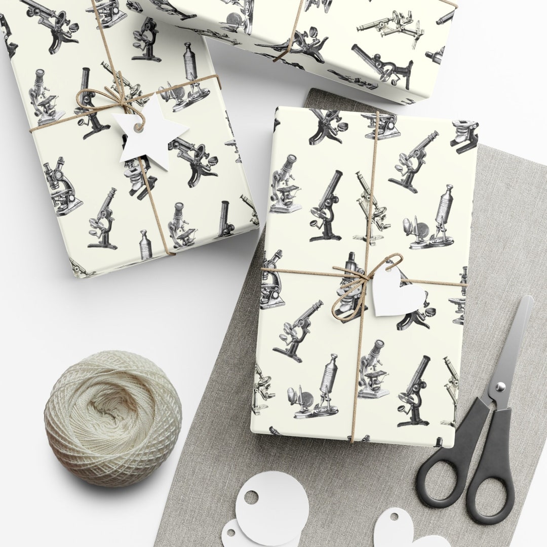 Antique Microscope Gift Wrap, Microscopy Themed Wrapping Paper, Biology