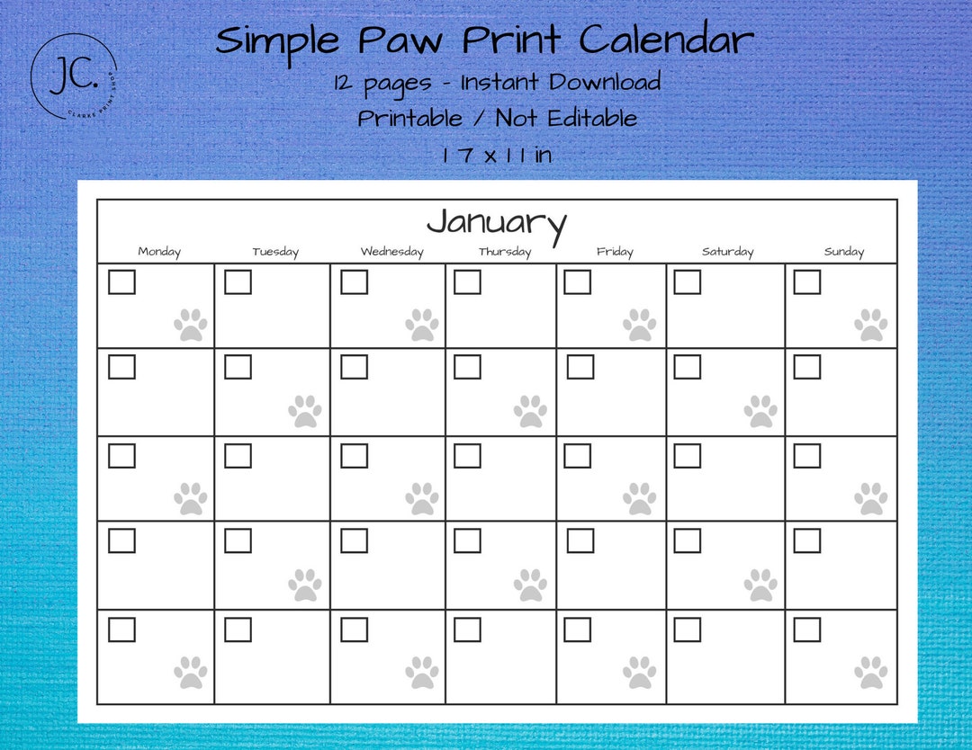 simple-paw-print-calendar-17x11in-etsy