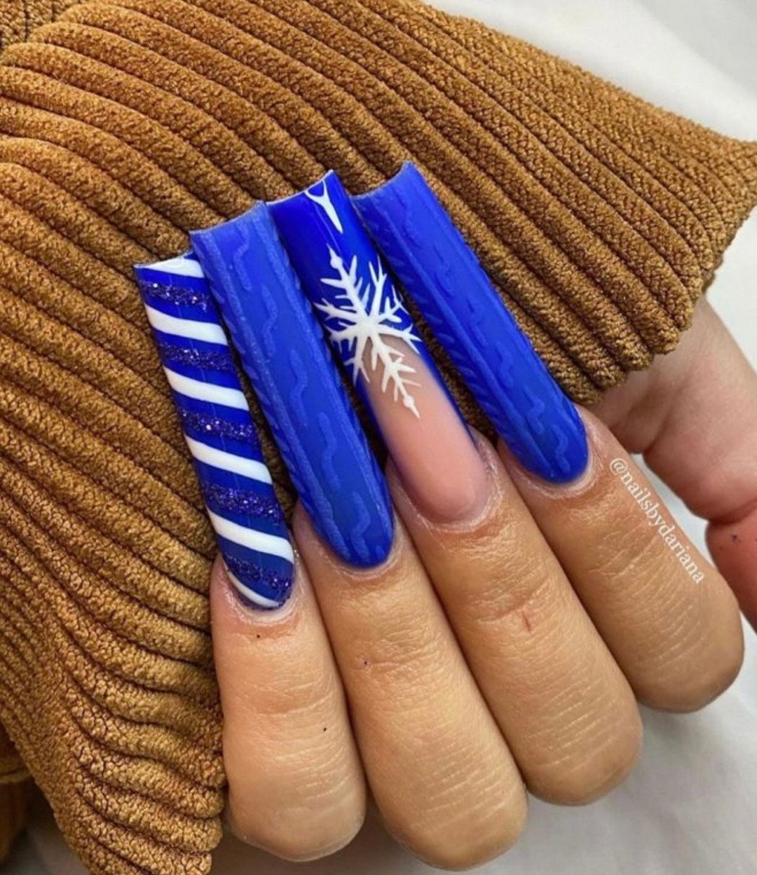 BLUE CHRISTMAS NAILS/ 3D Sweater Nails/snowflake Nails/ Etsy