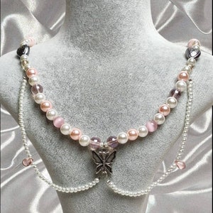 Butterfly Pink Aesthetic Jewelry, Faerie Statement Necklace, Pixie Fairycore Necklace