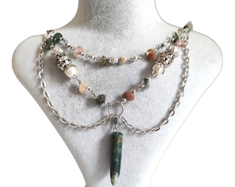 Moss Agate Necklace, Grunge Choker, Y2k Jewelry, Aesthetic Choker, 21st birthday gift for her