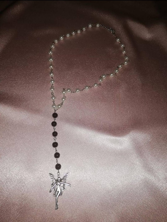 chainmail】rosary necklace grunge goth Rosary Necklace, Black 