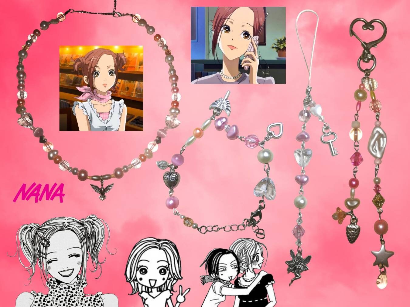 Hachi Inspired Necklace, Bracelet, Keychain, Phone Charm Set