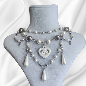 Fairycore Pearl Choker Necklace, Angelcore Necklace, Aesthetic Necklace, Handmade Jewelry, Cottagecore Necklace