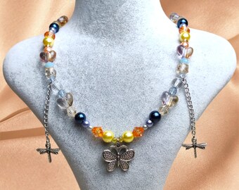 Collier fée cottagecore esthétique fée grunge style années 2000 pendentif libellule bijoux lutin, collier naturecore, softie