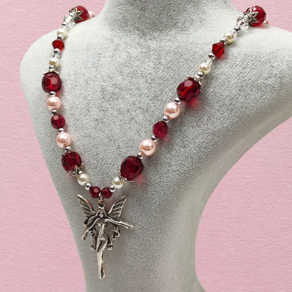 Buy Fairy Charm Rosary Necklace, Glass Pearl, Y2K Gothic Grunge 