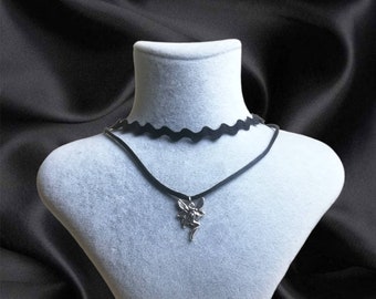 Gargantilla Fairycore hecha a mano, joyería grunge negra