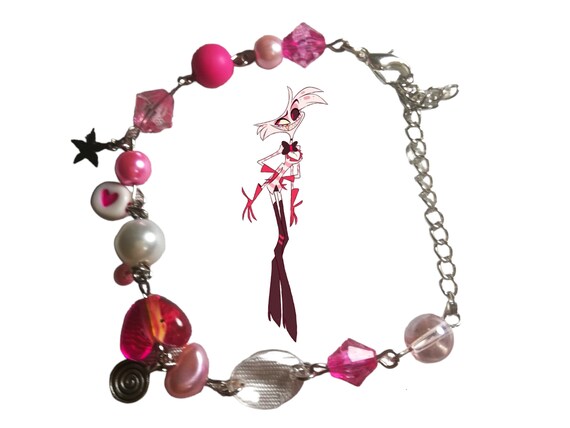 scene emo まとめ売り　ベルト　パーカー　タイツ　ボーダー　ブレスレット Hazbin Hotel Inspired Charm Bracelet, Glass Pearl Beads, Handmade