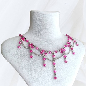 Pink Crystal Choker, Handmade Coquette Necklace