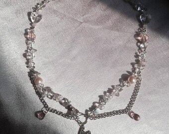 Handgemaakte kristallen kwarts engelenketting, choker met parelkralen, Y2K-sieraden