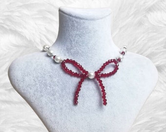 Ribbon fairy necklace coquette jewelry making beads cottagecore y2k fairy choker soft angel aesthetic pearl necklace birthday gift